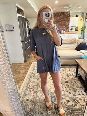 FP Movement by Free People Slate Blue Short Sleeve Romper
